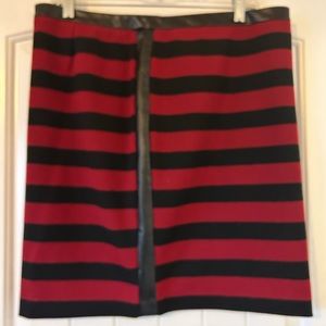 Vince Camuto Size 10 Red & Black Stripe Skirt with Pleather Accents
